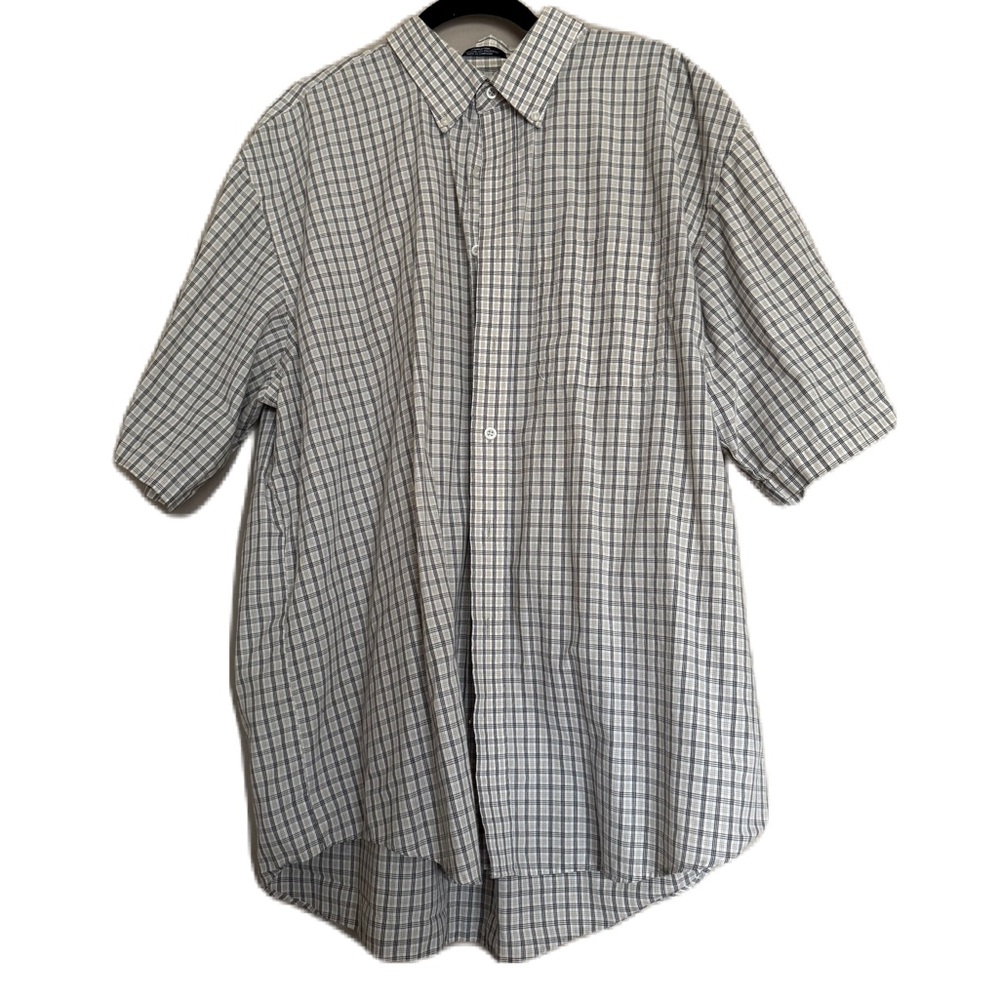 Arrow Men's Short Sleeve Plaid Button-Up Shirt XL Tan/white Wrinkle Free EUC